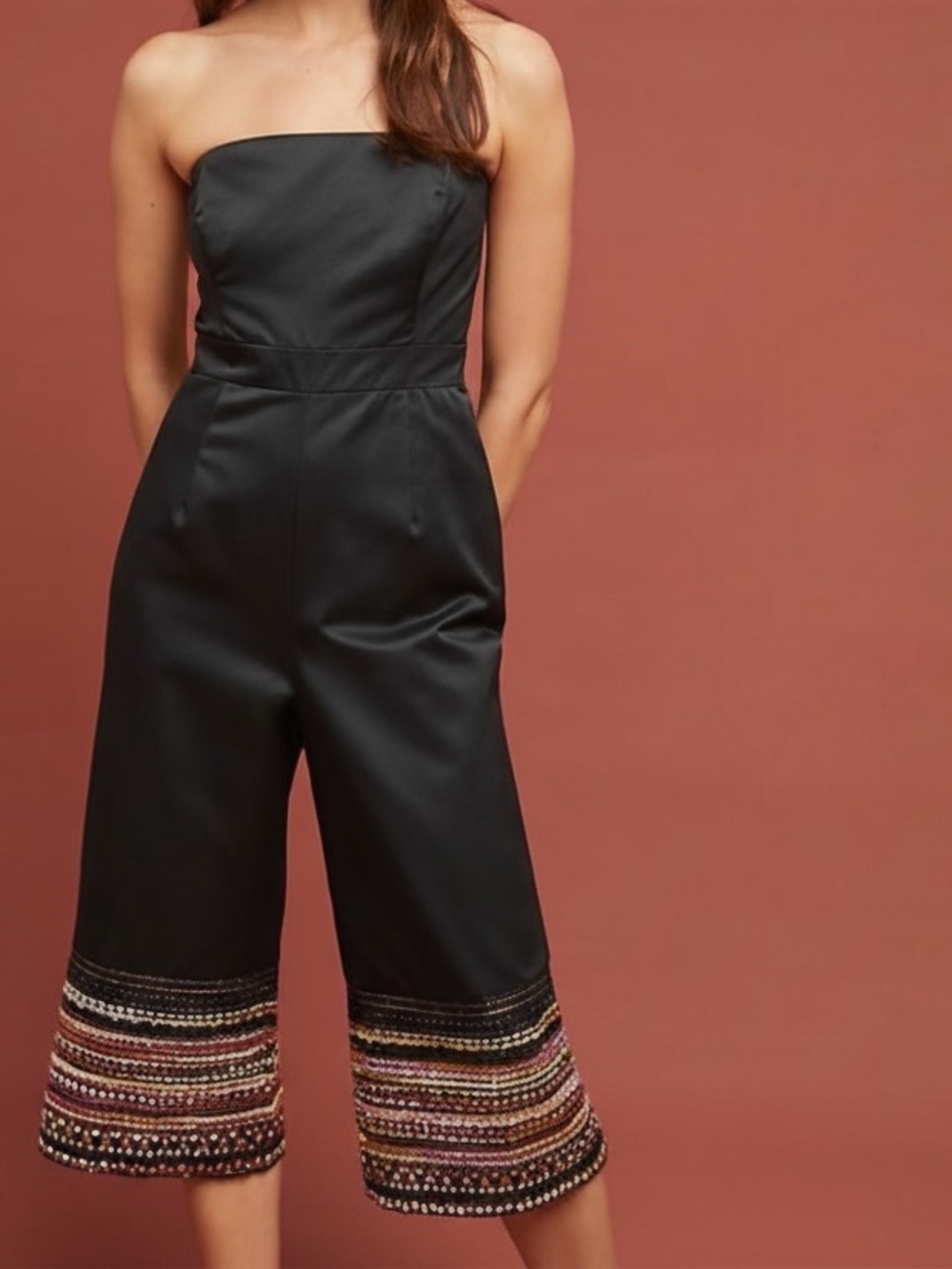 Anthropologie Hutch Elena Strapless Cropped Jumpsuit 0 Petite NWT